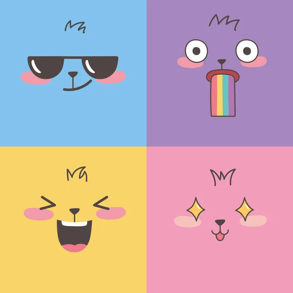 Set van kleurrijke emoticons, emoji gezichten expressie cartoon ontwerp — Stockvector