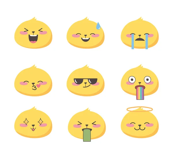 Social media emoji expresiones caras colección de dibujos animados — Vector de stock