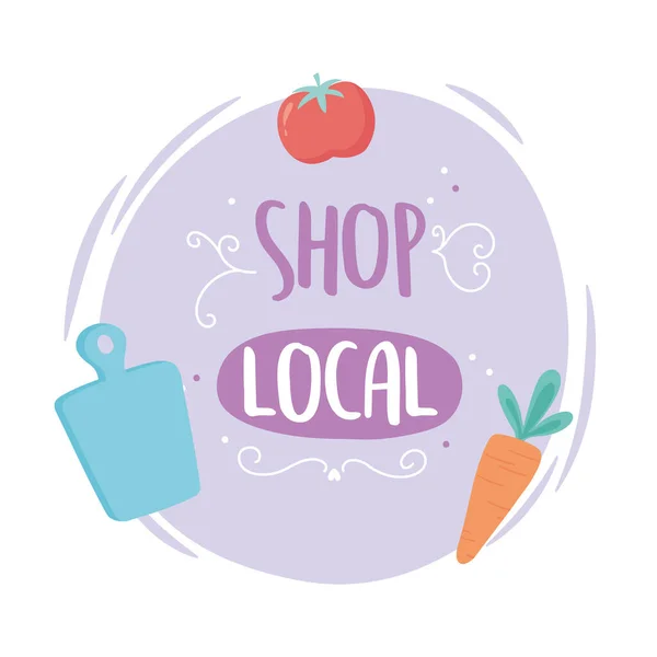 Stödja lokala företag, skörda grönsaker färsk butik liten marknad — Stock vektor