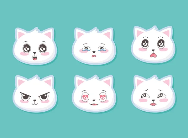 かわいい子猫頭｜emojidex -絵文字デックス-アニメ面白いセット — ストックベクタ