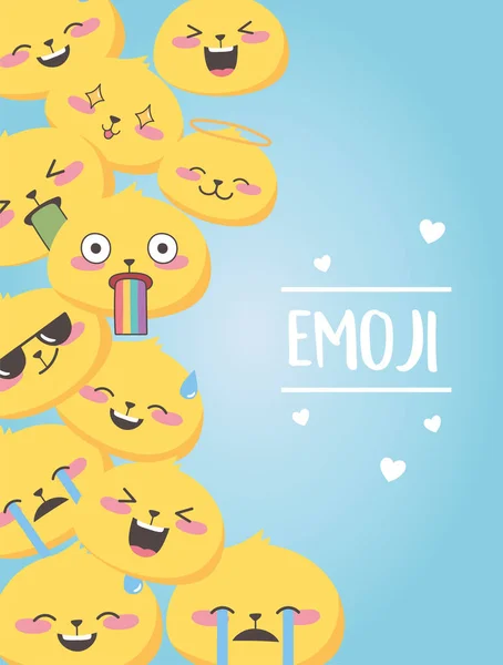 Sosyal medya emojisi ifadeleri karikatür aşk kalpleri posteriyle karşılaşıyor — Stok Vektör