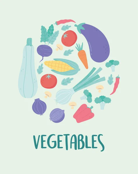 新鮮な漫画有機野菜メニューの食事デザイン — ストックベクタ