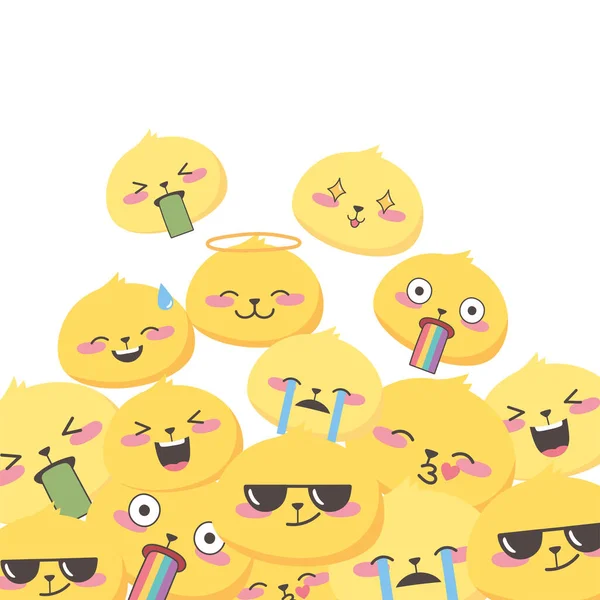 Sosyal medya emoji ifadeleri çizgi film koleksiyonu ile karşı karşıya — Stok Vektör