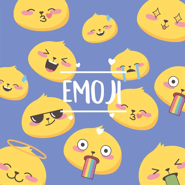 Sosyal medya emojisi ifadeleri karikatür ile karşılaşıyor — Stok Vektör