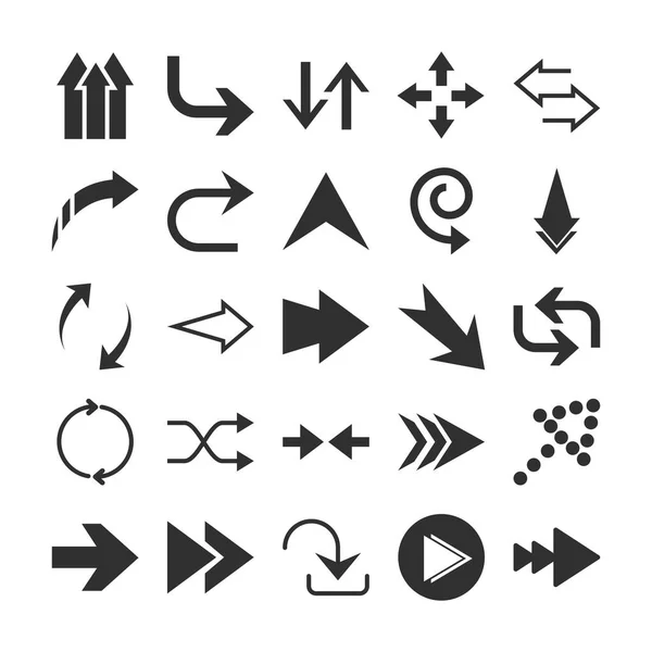 Flechas dirección guía cursor web navegación iconos conjunto silueta estilo — Vector de stock