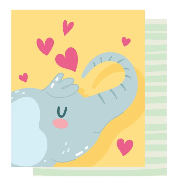 Bonito desenho animado animal adorável selvagem personagem pouco elefante com corações cartão —  Vetores de Stock