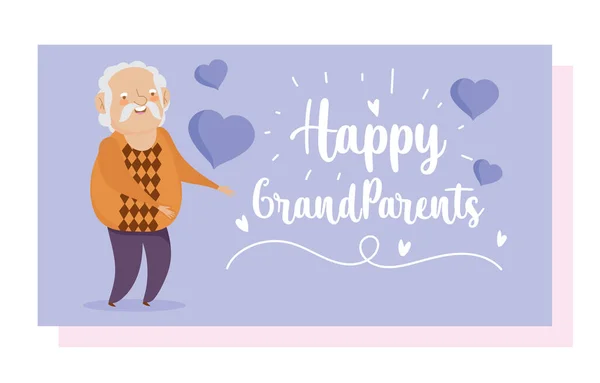 Gelukkig grootouders dag, glimlachende oude man opa cartoon kaart — Stockvector