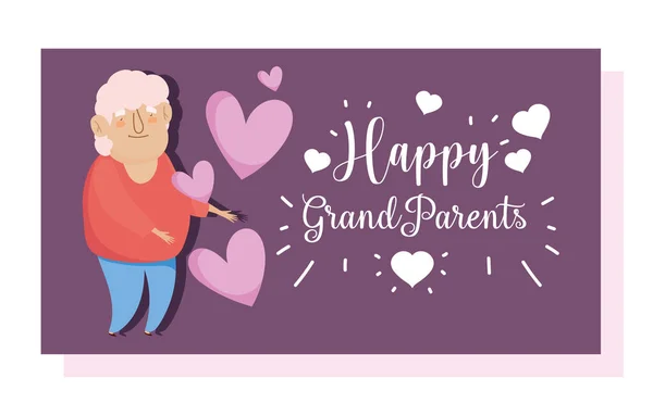 Happy grandparents day, old man grandpa character cartoon card — Stock Vector