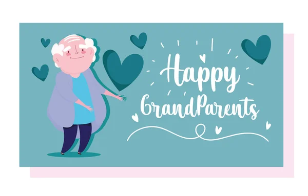Glückliche Großeltern Tag, alter Mann Großvater mit Herzen Liebe Cartoon-Karte — Stockvektor