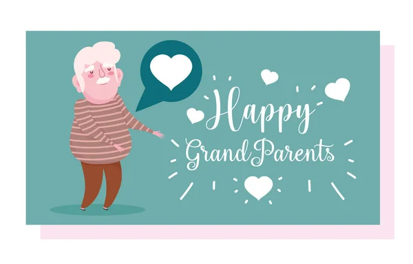 Gelukkig grootouders dag, schattig grootvader toespraak zeepbel liefde cartoon kaart — Stockvector