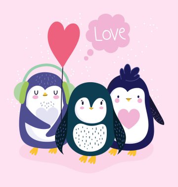 Penguenler sevimli antarktik kuş hayvan çizgi filmlerindeki vahşi yaşam