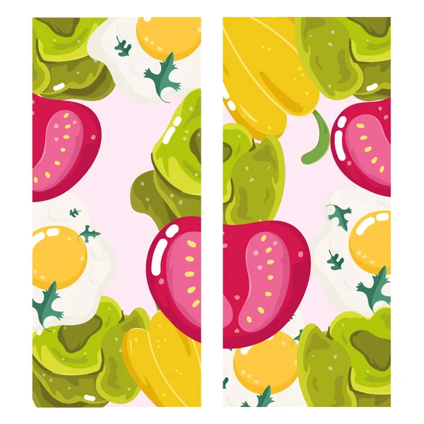 Lebensmittel gesunde Ernährung Vitamin frische Bio-Tomaten Spiegeleier und Salat Banner — Stockvektor