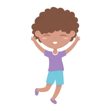 Küçük mutlu çocuk çizgi film karakteri izole edilmiş simge tasarımı beyaz arkaplan