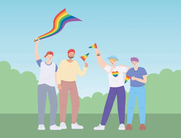 LMBTQ homoszexuális kapcsolatok sokszínű közösség, meleg felvonulás szexuális diszkrimináció tiltakozás — Stock Vector