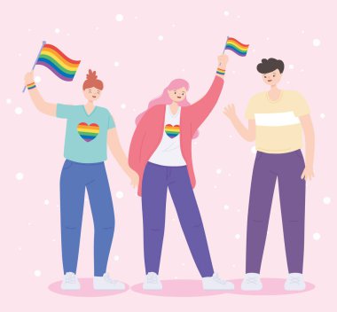 LGBTQ topluluğu, lgbtq gururuna katılan aktivistler gökkuşağı bayraklarıyla