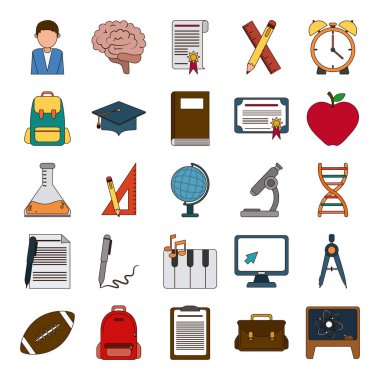 okul eğitimi bilgisi gölgeli düz simgeleri ögeler