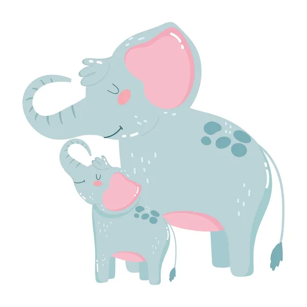 Niedliche Tiere Mutter und Baby Elefanten Ikone Design weiß — Stockvektor