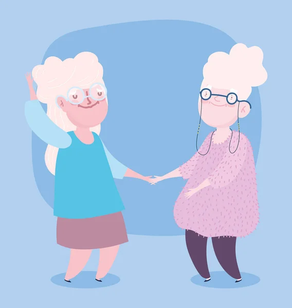 Mutlu büyükanneler günü, çizgi film karakterleri iki yaşlı büyükanne — Stok Vektör