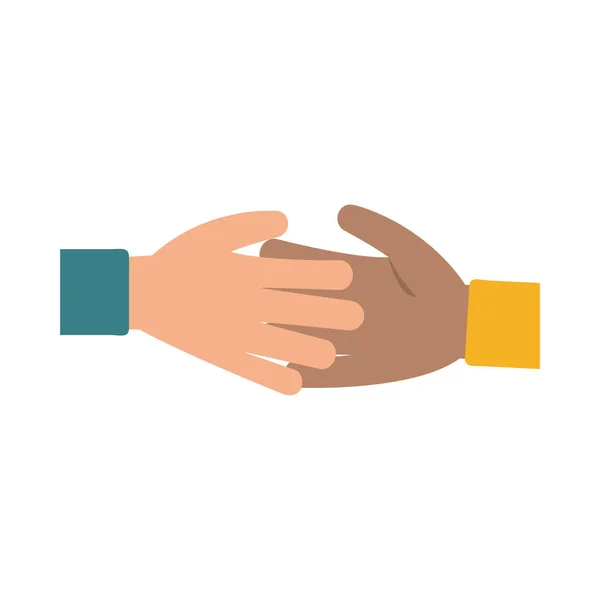 Handshake gesto různí lidé tým plochý styl ikona — Stockový vektor