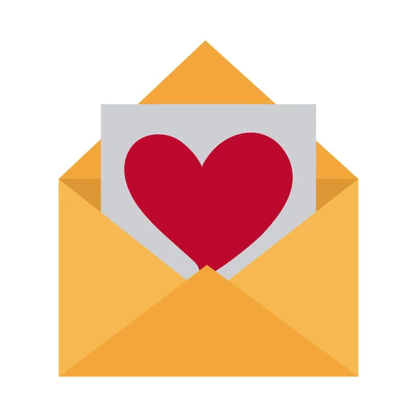 Láska romantická vášeň pocit dopis obálka se srdcem plochý styl ikony — Stockový vektor