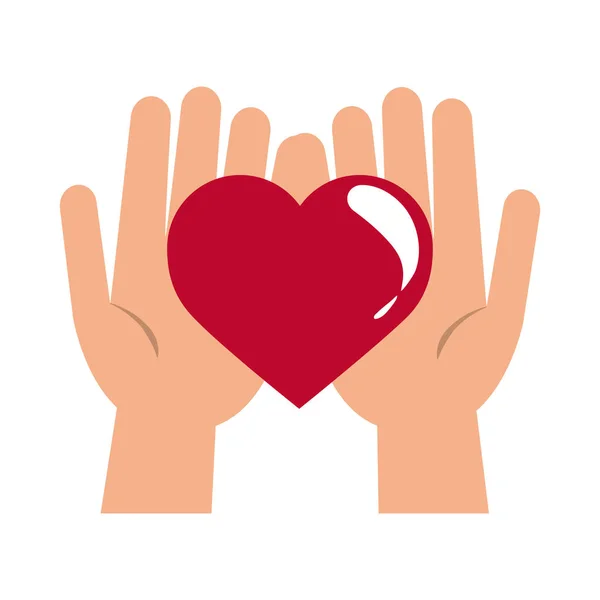 Kalp ellerde işbirliğini ya da hayırseverliği ve gönüllü düz stil ikonu — Stok Vektör