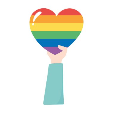 lgbtq topluluk gururu, gökkuşağı kalbi geçit töreniyle izole edilmiş ikon tasarımı