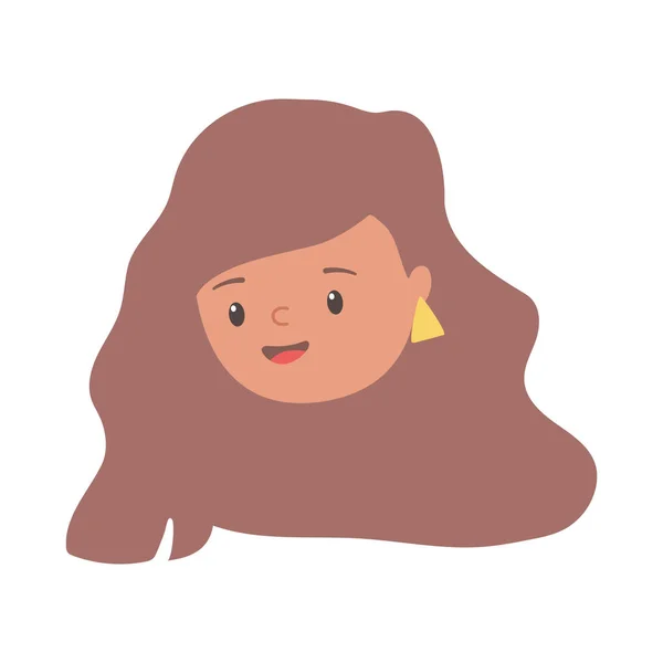 Jovem mulher rosto desenho animado personagem isolado ícone design — Vetor de Stock