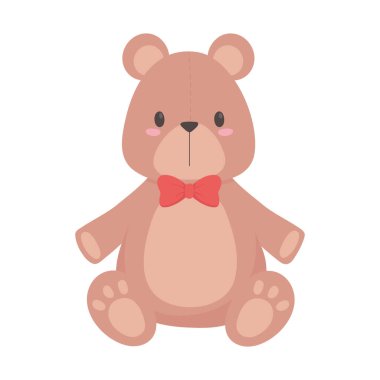 Çocuklar oyuncak oyuncak ayı, yay süslemeli, izole edilmiş ikon tasarımı beyaz arka plan