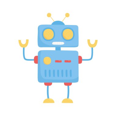 Çocuklar oyuncak mavi robot çizgi filmi izole edilmiş simge tasarımı beyaz arkaplan