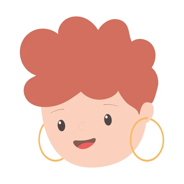 Jeune femme visage dessin animé personnage isolé icône conception — Image vectorielle