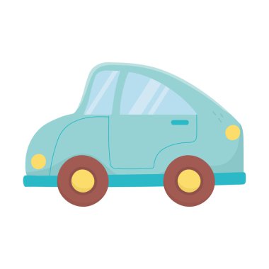 Çocuklar oyuncak plastik araba karikatürü izole edilmiş simge tasarımı beyaz arkaplan