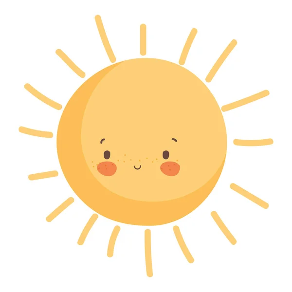Солнце жаркий летний сезон мультфильм изолированный дизайн икона — стоковый вектор