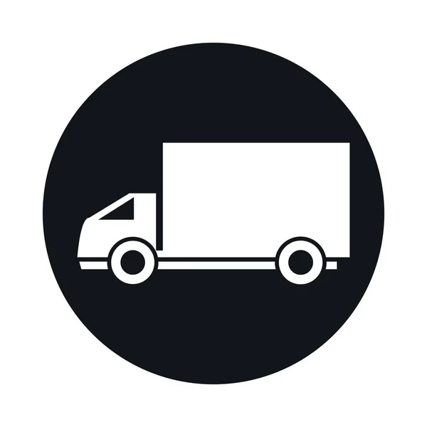 Entrega caminhão modelo de transporte veículo bloco e design de ícone de estilo plano — Vetor de Stock