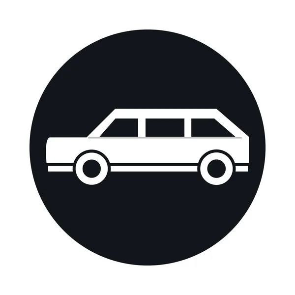 Coche minivan modelo transporte vehículo bloque y diseño icono de estilo plano — Vector de stock