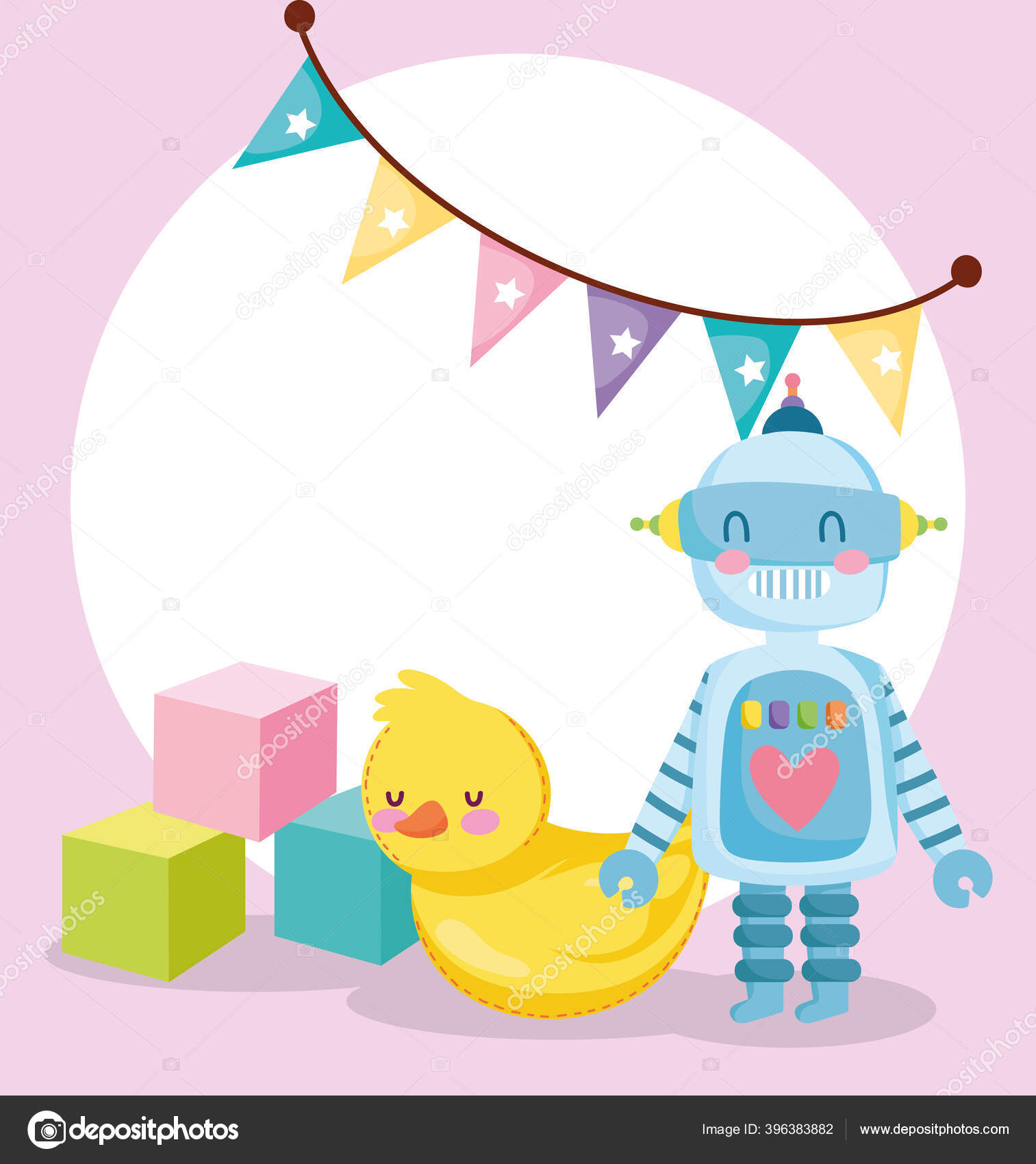 Toys object for small kids to play cartoon, rubber duck robot and cubes  Stock Vector Image by ©stockgiu #396383882