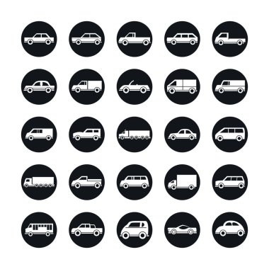 araba modeli sedan mini kamyon nakliye aracı siluet tarzı simgeler dizayn edildi