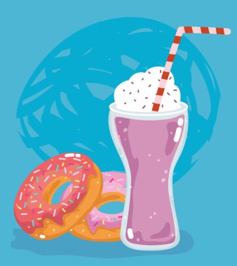 Fast food menüsü restoranı sağlıksız milkshake ve donut.