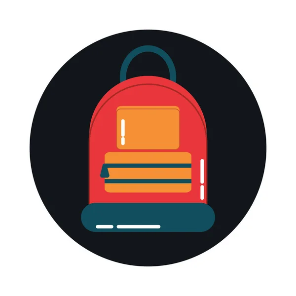 Escola educação fornecimento mochila equipamento bloco e ícone de estilo plano — Vetor de Stock
