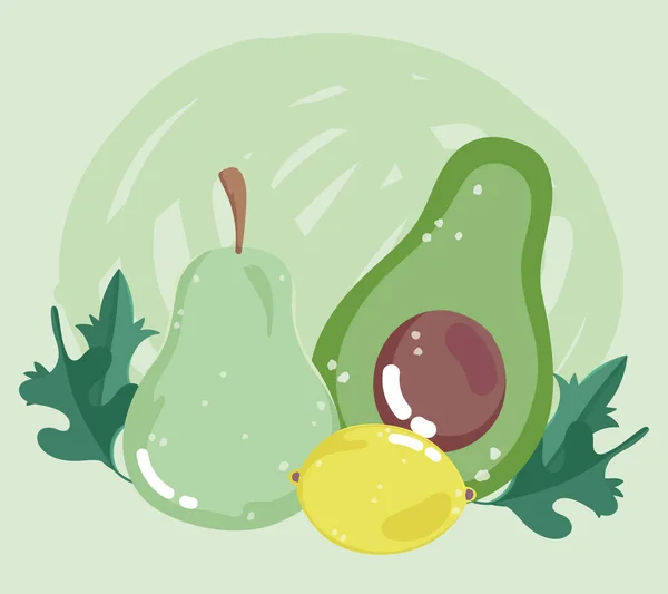 Їжа здорове харчування вітамін свіжий органічний грушевий авокадо і лимон — стоковий вектор