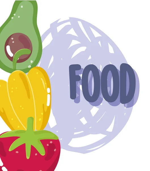 Nourriture légumes menu frais diète ingrédient avocat poivre et tomate — Image vectorielle