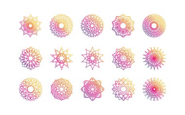 mandala süsleme çiçek motifi etnik doğu gradyan biçim simgesi seti