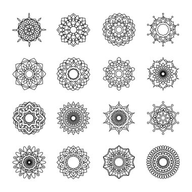 mandala dekorasyon süslemesi çiçek motifi etnik doğu çizgisi tarzı simge seti