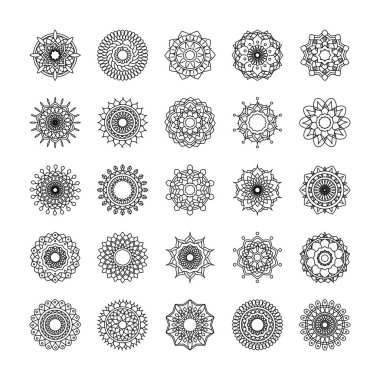 mandala dekorasyon süslemesi çiçek motifi etnik doğu çizgisi tarzı simge seti