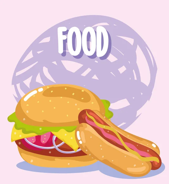 Fast-Food-Hamburger und Hotdog-Menü Restaurant ungesund — Stockvektor