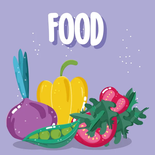 야채 고추 무우 무와 토마토 식단의 신선 한 재료 — 스톡 벡터