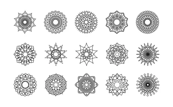 Mandala dekoration prydnad blomma motiv etnisk orientalisk linje stil ikon set — Stock vektor