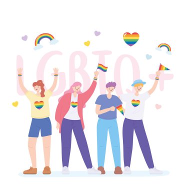 LGBTQ topluluğu, lgbtq gururuna katılan aktivistler gökkuşağı bayraklarıyla