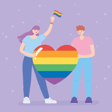 LGBTQ topluluğu, büyük bir gökkuşağı kalbi olan insanlar, eşcinsel geçit töreni cinsiyet ayrımcılığı protestosu