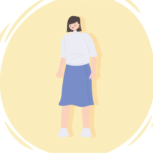 Jeune femme portant des vêtements décontractés debout icône design — Image vectorielle