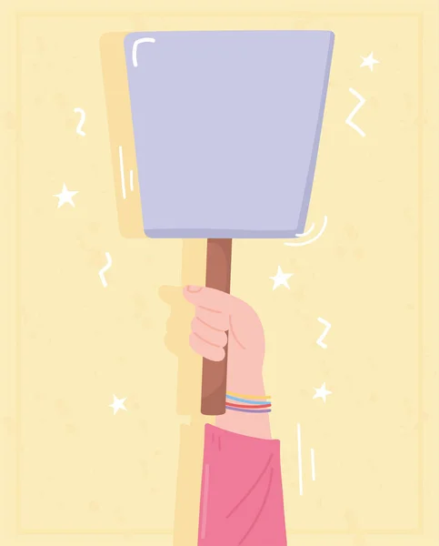 Manifestation protest activists, raised hand with placard cartoon — Stock Vector